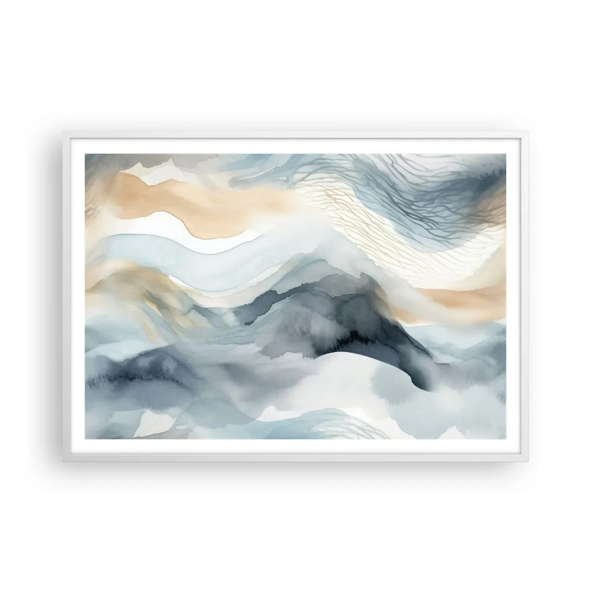 Póster en marco blanco - Abstracción de nieve y niebla - 100x70 cm