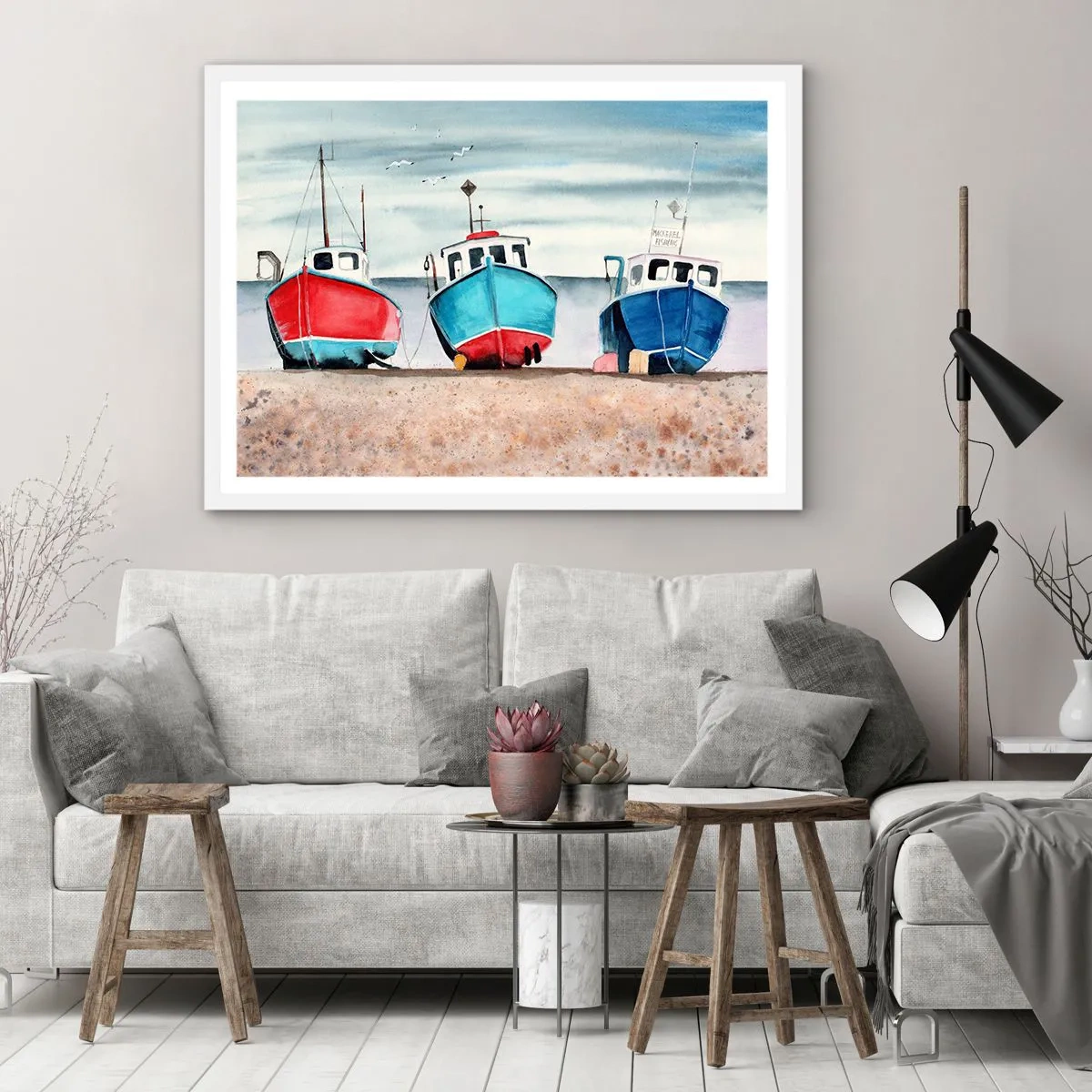 Póster en marco blanco - Listos para la pesca - 70x50 cm