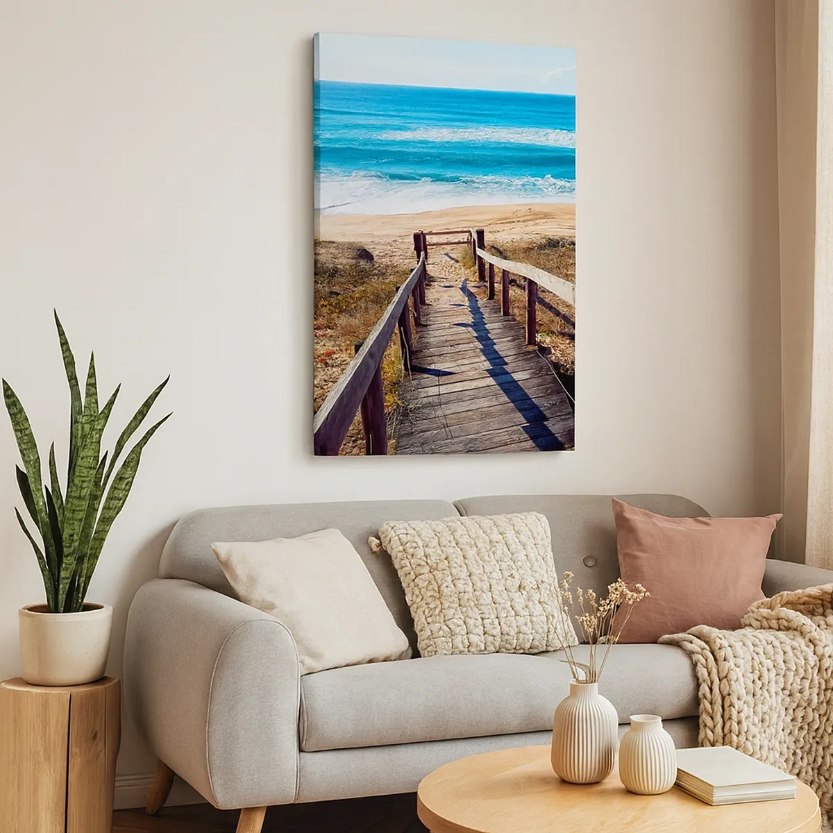 Cuadro sobre lienzo - Impresión de Imagen - Camino de madera que conduce a la playa. - 50x70cm - ¡Corre! - Decoración de pared moderna para salón y dormitorio ARTTOR