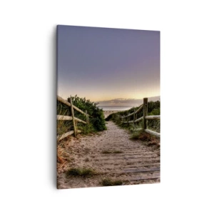 Cuadro sobre lienzo - Impresión de Imagen - Camino de madera en las dunas que conduce a la playa al atardecer - 50x70cm - Objetivo a la vista - Decoración de pared moderna para salón y dormitorio ARTTOR