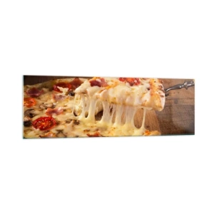 Cuadro sobre vidrio - Impresiones sobre Vidrio - Pizza con queso fibroso - 160x50cm - Una obra maestra del arte italiano - Decoración de pared moderna para salón y dormitorio ARTTOR