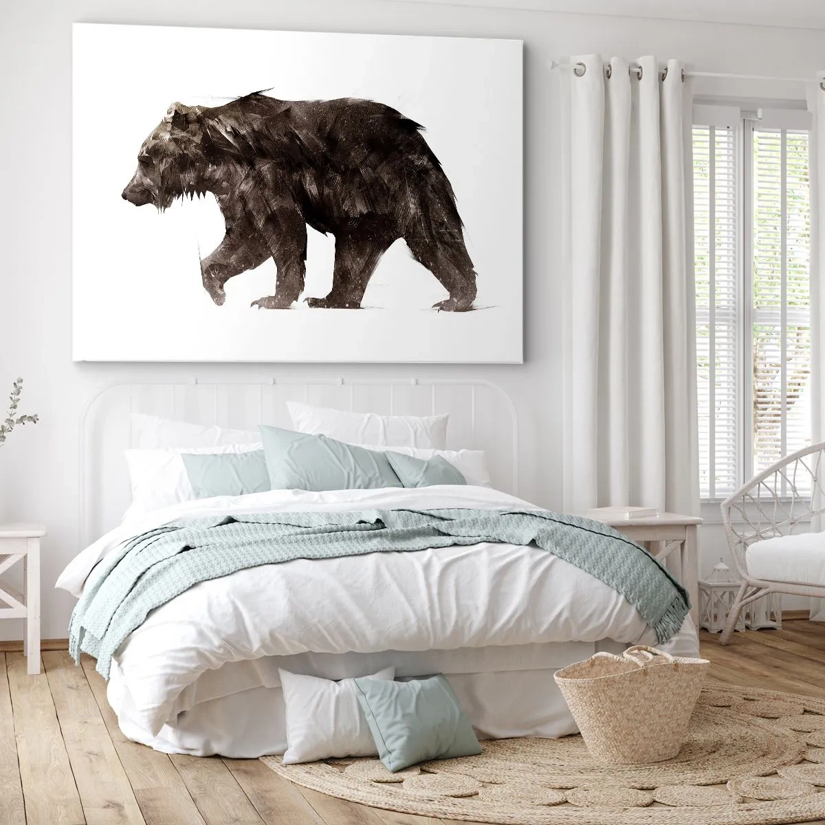 Cuadro sobre lienzo - Impresión de Imagen - Silueta artística de un oso - 70x50cm - Elegante y poderoso - Decoración de pared moderna para salón y dormitorio ARTTOR