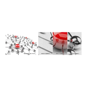 Muestra de fotomural Premium Sand - Una red plateada - Abstracción, bolas de metal, 3D - 100x30 cm