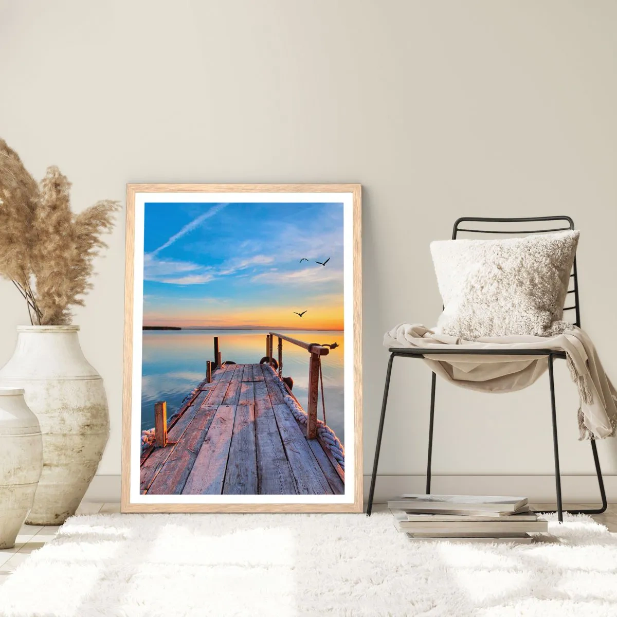 Póster en marco roble claro - Caminando hacia el sol - 70x100 cm