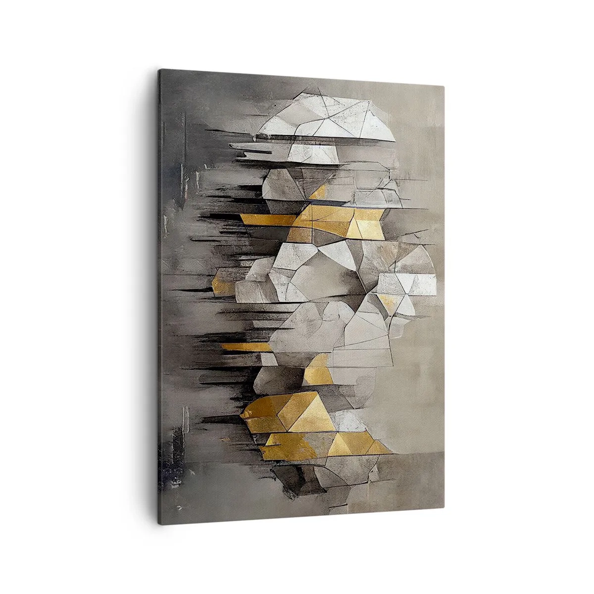 Cuadro sobre lienzo - Impresión de Imagen - Abstracción geométrica en tonos dorados y grises. - 50x70cm - Composición hecha de hielo y luz - Decoración de pared moderna para salón y dormitorio ARTTOR