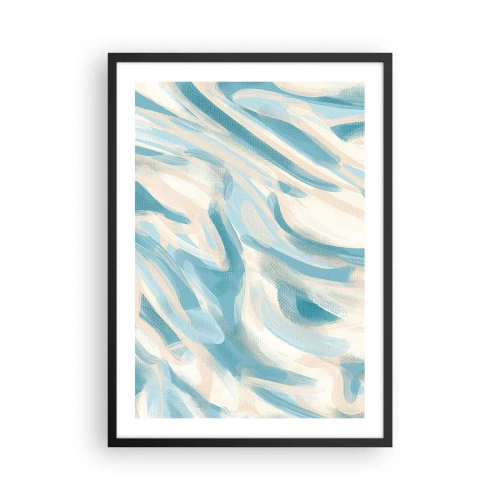 Póster en marco negro - Ondas abstractas en tonos azules y beige - 50x70cm - Brisas primaverales - Decoración de pared moderna para salón y dormitorio ARTTOR