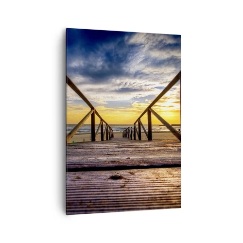 Cuadro sobre lienzo - Impresión de Imagen - Muelle de madera que conduce a la playa al atardecer - 70x100cm - Directamente hacia una playa tranquila al atardecer - Decoración de pared moderna para salón y dormitorio ARTTOR