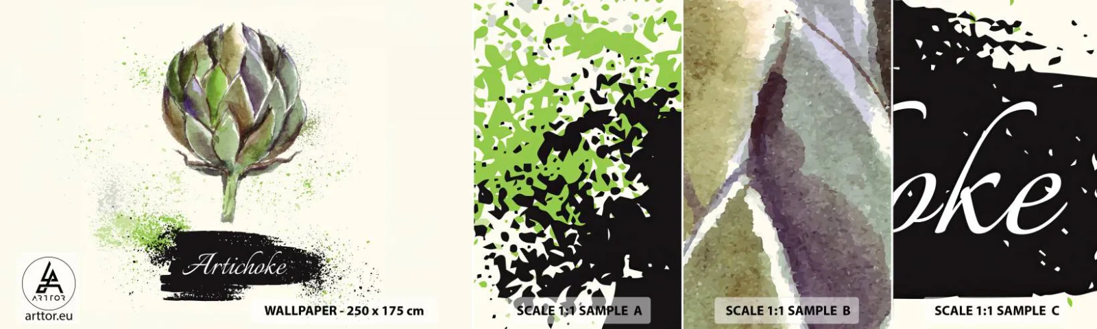 Muestra De Fotomural Standard Eco - El sabor del otoño - Alcachofa, Cocina, Acuarela - 100x30 cm