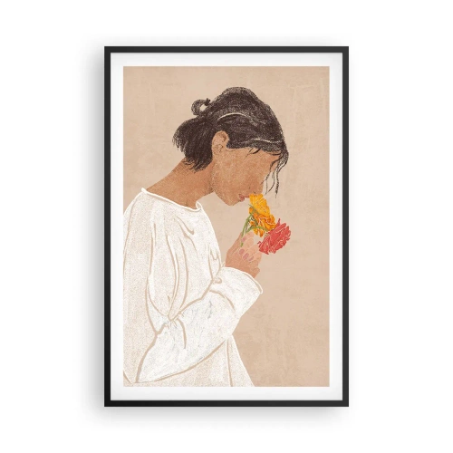 Póster en marco negro - Joven con flores - 61x91 cm