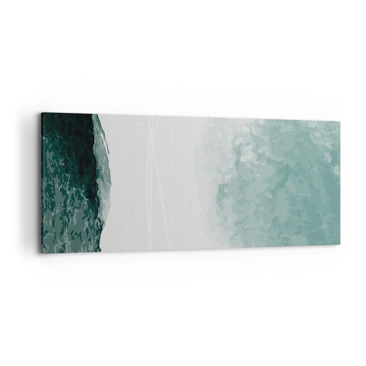 Cuadro sobre lienzo - Impresión de Imagen - Una delicada composición abstracta en tonos verdes con formas sutiles sobre un fondo claro. - 120x50cm - Un encuentro con la niebla - Decoración de pared moderna para salón y dormitorio ARTTOR