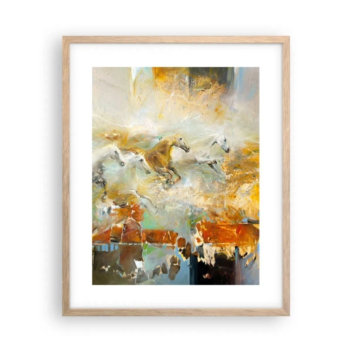 Póster en marco roble claro - Galopando a través de la luz - 40x50 cm