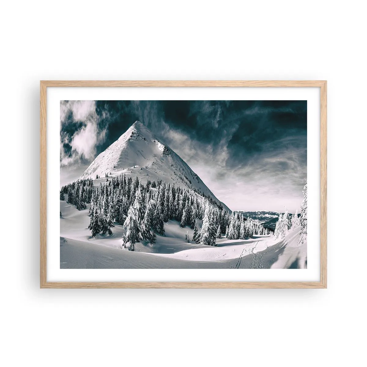 Póster en marco roble claro - Tierra de nieve y hielo - 70x50 cm