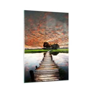 Cuadro sobre vidrio - Impresiones sobre Vidrio - Puente de madera sobre el agua al atardecer - 70x100cm - Extiende tus brazos - respira  - Decoración de pared moderna para salón y dormitorio ARTTOR