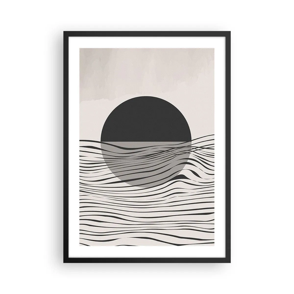 Póster en marco negro - Atardecer abstracto con líneas de ondas - 50x70cm - Media composición - Decoración de pared moderna para salón y dormitorio ARTTOR