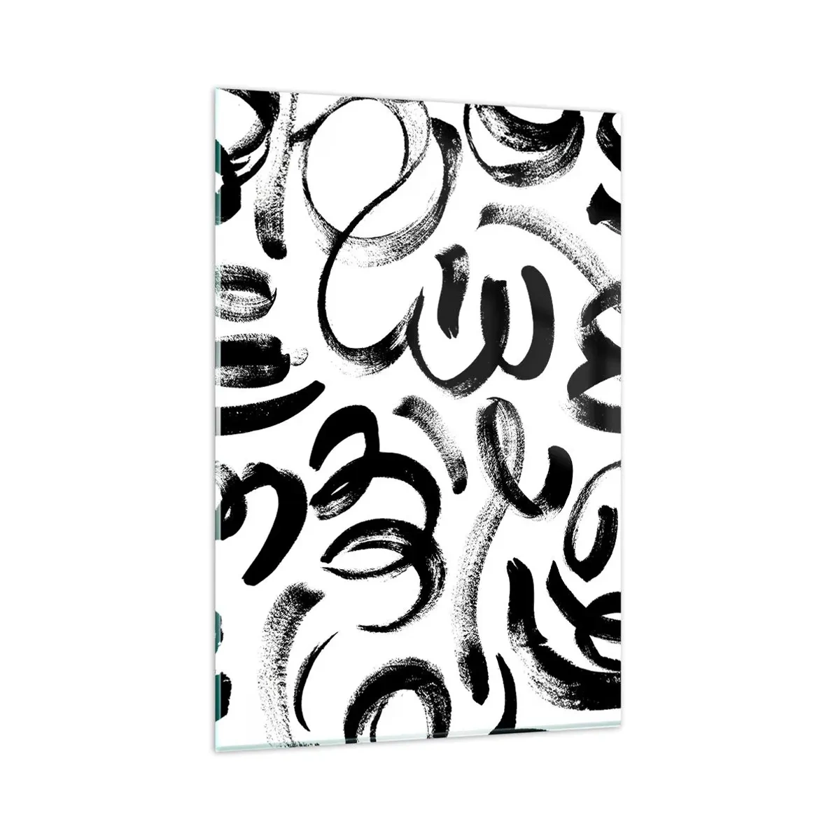 Cuadro sobre vidrio - Impresiones sobre Vidrio - Pinceladas abstractas negras sobre fondo blanco - 80x120cm - Negro sobre blanco - Decoración de pared moderna para salón y dormitorio ARTTOR