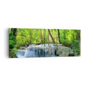Cuadro sobre lienzo - Impresión de Imagen - Una cascada entre árboles verdes con agua azul en un entorno natural. - 140x50cm - Ahogarse en turquesa y verde - Decoración de pared moderna para salón y dormitorio ARTTOR