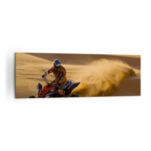 Cuadro sobre lienzo - Impresión de Imagen - Un motociclista en un quad acelerando por las dunas de arena del desierto. - 160x50cm - Sobre las olas de la arena - Decoración de pared moderna para salón y dormitorio ARTTOR