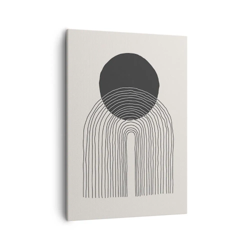 Cuadro sobre lienzo - Impresión de Imagen - Patrón abstracto con líneas y un círculo negro sobre un fondo claro - 50x70cm - Temblor y certeza - Decoración de pared moderna para salón y dormitorio ARTTOR