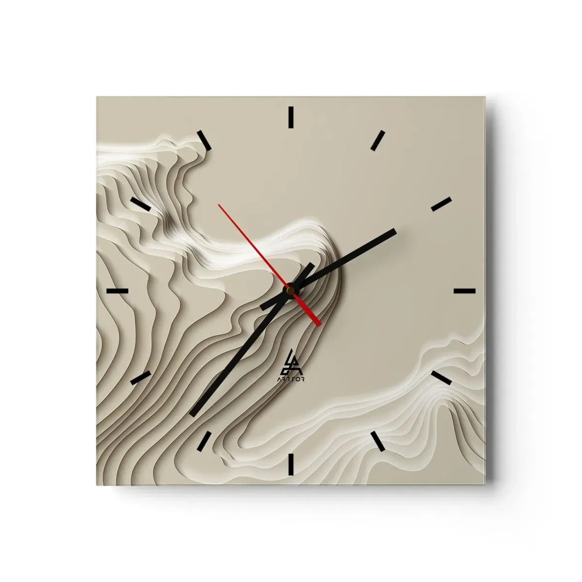 Reloj de pared - Reloj de vidrio - Un patrón abstracto en tonos beige con efecto lineal. - 30x30cm - Topografía del arte - Decoración de pared moderna para salón y dormitorio ARTTOR