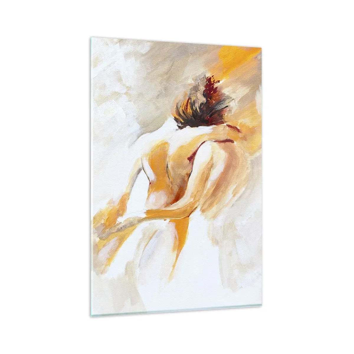 Cuadro sobre vidrio - Impresiones sobre Vidrio - Escena abstracta de un abrazo romántico. - 80x120cm - En un cielo de cercanía - Decoración de pared moderna para salón y dormitorio ARTTOR