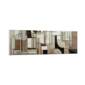 Cuadro sobre vidrio - Impresiones sobre Vidrio - Abstracción arquitectónica en beige y marrón. - 160x50cm - Paisaje urbano 2.0 - Decoración de pared moderna para salón y dormitorio ARTTOR