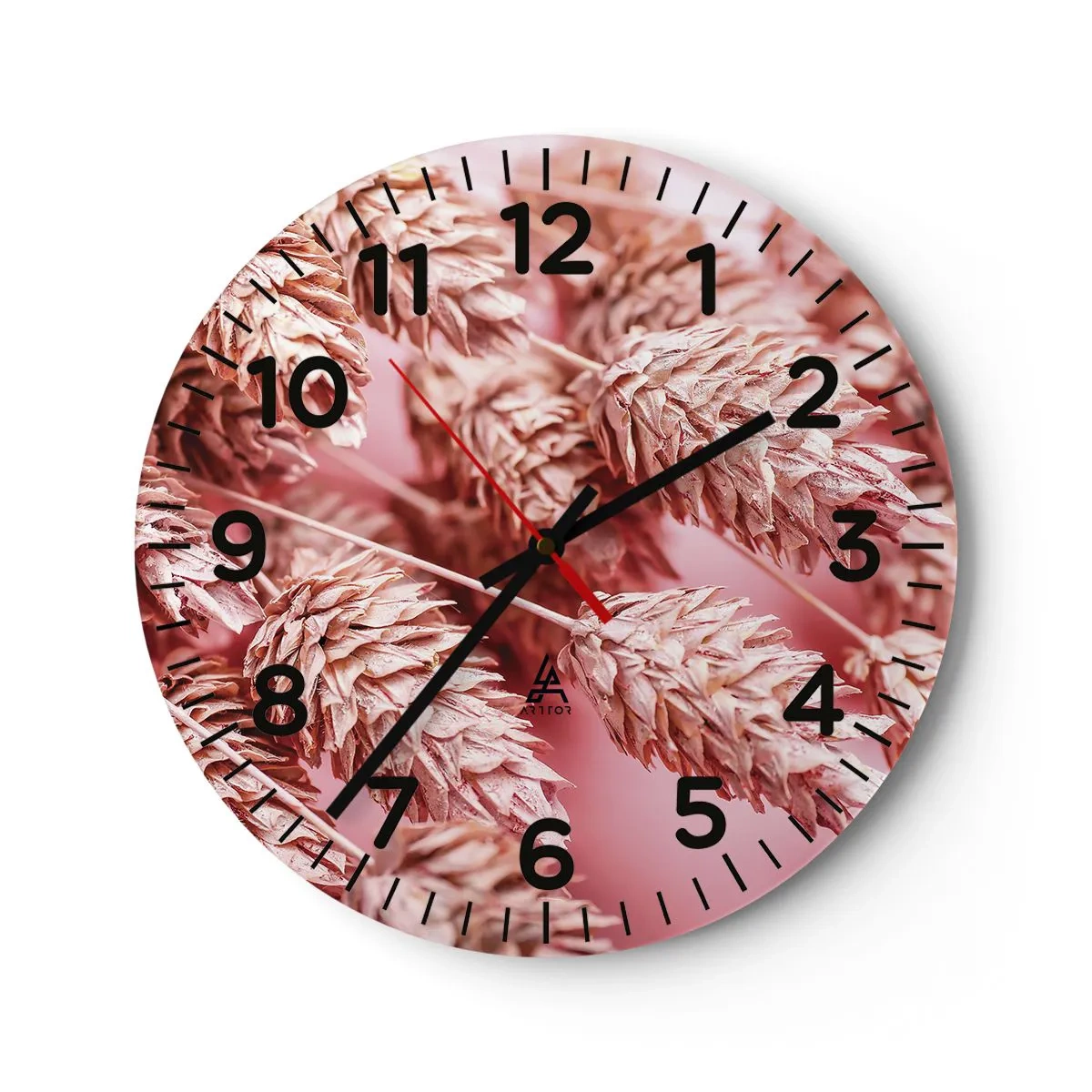 Reloj de pared - Reloj de vidrio - Estructura floral en rosa - 40x40 cm