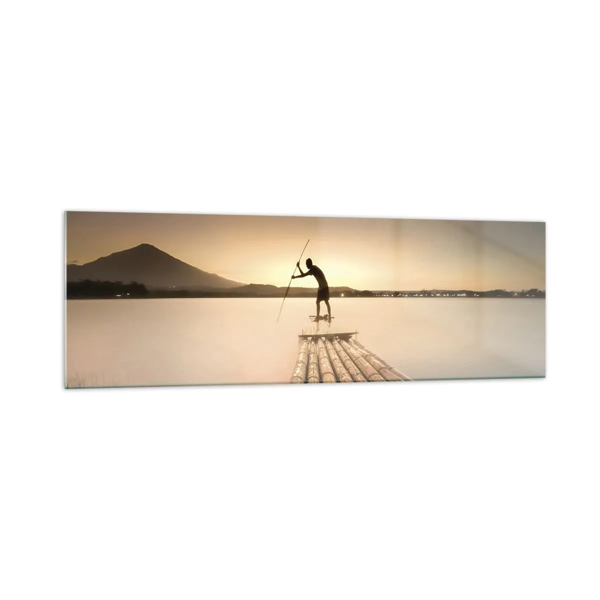Cuadro sobre vidrio - Impresiones sobre Vidrio - Hombre en una balsa al atardecer - 160x50cm - Antes del descanso - Decoración de pared moderna para salón y dormitorio ARTTOR