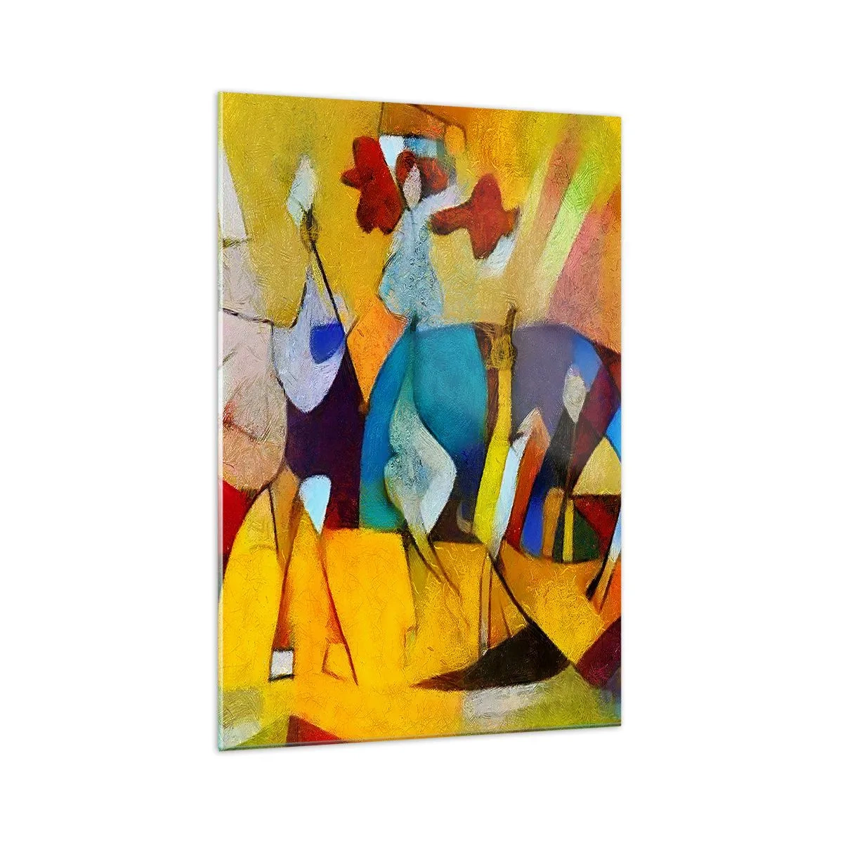 Cuadro sobre vidrio - Impresiones sobre Vidrio - Una abstracción colorida que representa figuras en forma geométrica. - 70x100cm - Sol - vida - alegría - Decoración de pared moderna para salón y dormitorio ARTTOR