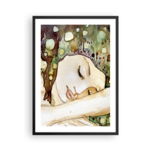 Póster en marco negro - Retrato artístico en acuarela de una mujer dormida - 50x70cm - Sueño esmeralda y violeta - Decoración de pared moderna para salón y dormitorio ARTTOR