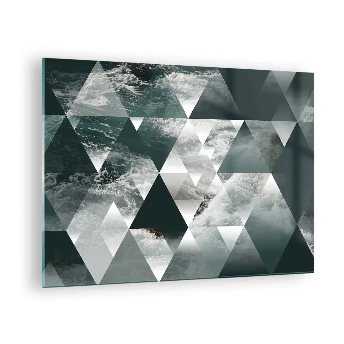 Cuadro sobre vidrio - Impresiones sobre Vidrio - Composición abstracta de triángulos con motivo de ondas de agua. - 70x50cm - Una perspectiva de cristal - Decoración de pared moderna para salón y dormitorio ARTTOR