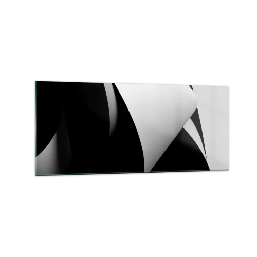 Cuadro sobre vidrio - Impresiones sobre Vidrio - Formas abstractas en blanco y negro con contrastes llamativos. - 120x50cm - Planos de luz desde las profundidades de la sombra - Decoración de pared moderna para salón y dormitorio ARTTOR