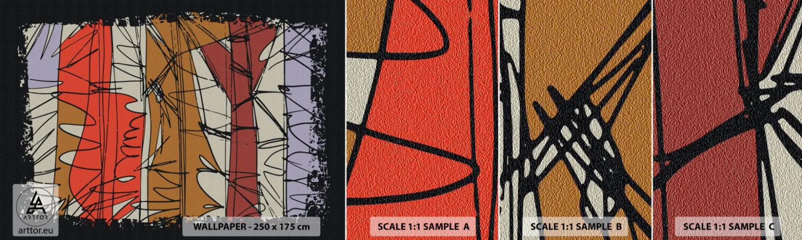 Muestra De Fotomural Standard Eco - Composición espontánea - Abstracción, Pedazo, Garabatos - 100x30 cm