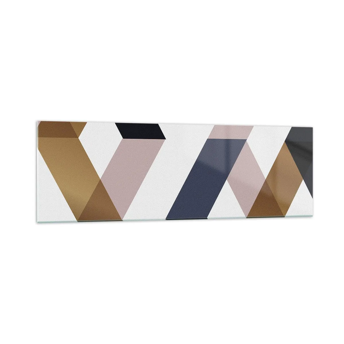 Cuadro sobre vidrio - Impresiones sobre Vidrio - Patrones geométricos en tonos dorados y azul marino. - 160x50cm - Rectas y ángulos - Decoración de pared moderna para salón y dormitorio ARTTOR