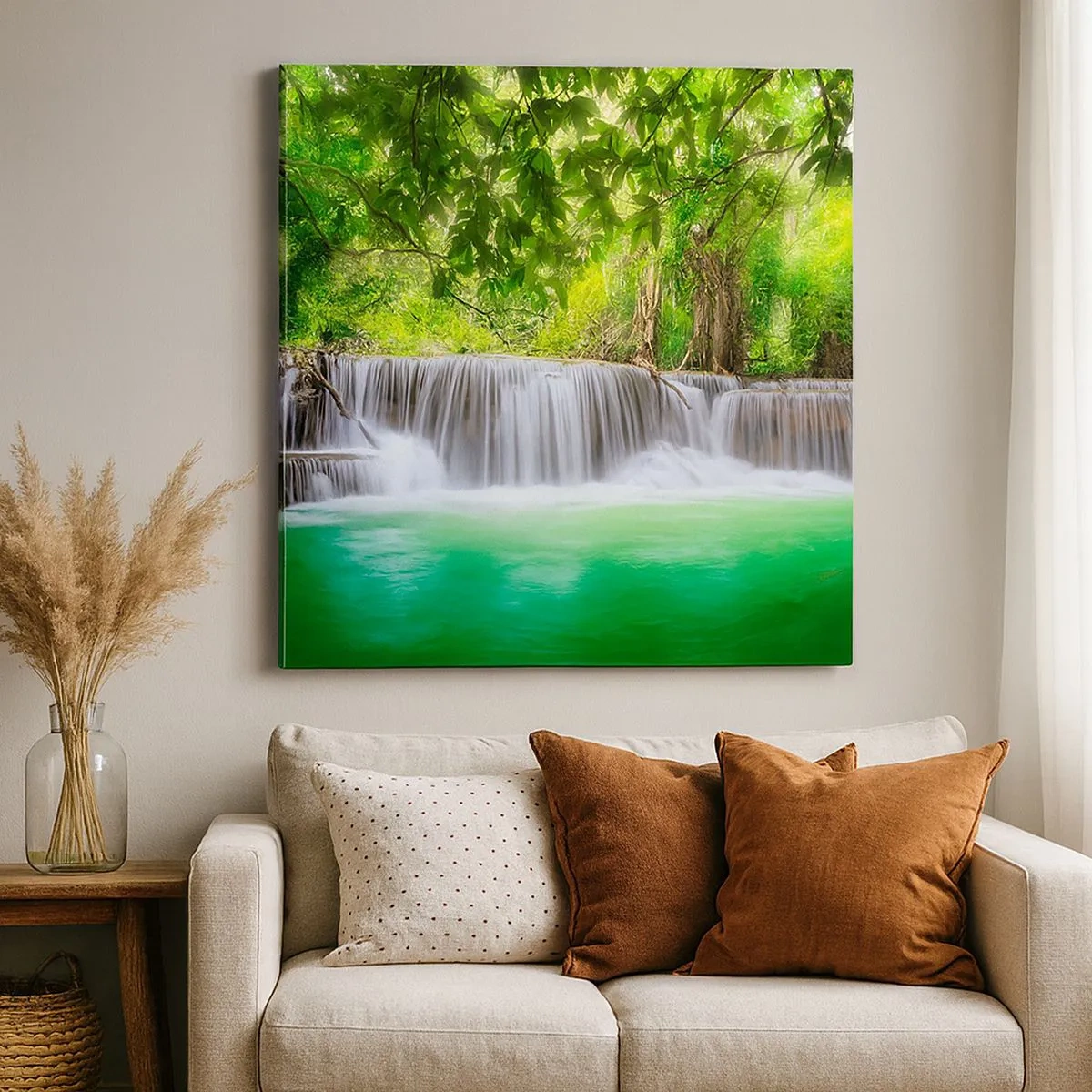 Cuadro sobre lienzo - Impresión de Imagen - Cascada en verde - 30x30 cm
