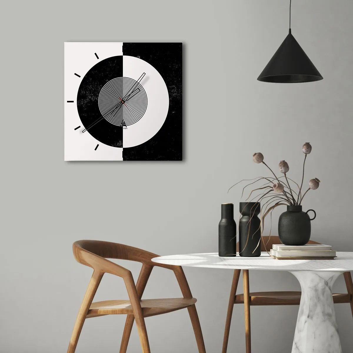 Reloj de pared - Reloj de vidrio - Armonía en blanco y negro - 40x40 cm