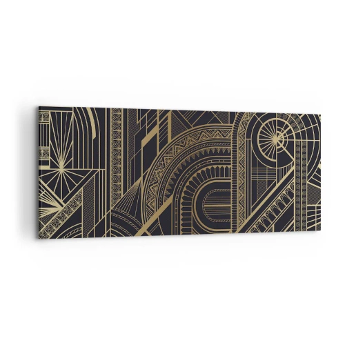 Cuadro sobre lienzo - Impresión de Imagen - Patrones geométricos dorados sobre fondo negro en estilo Art Déco - 120x50cm - Conceptos, ideas, planes - Decoración de pared moderna para salón y dormitorio ARTTOR