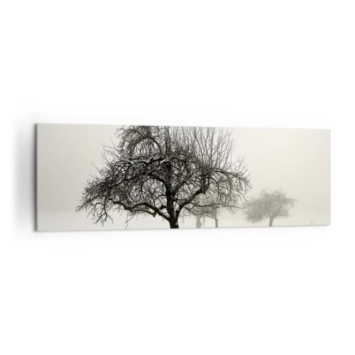 Cuadro sobre lienzo - Impresión de Imagen - Árboles en un campo cubierto de nieve rodeado de niebla. - 160x50cm - Sueño de invierno - Decoración de pared moderna para salón y dormitorio ARTTOR