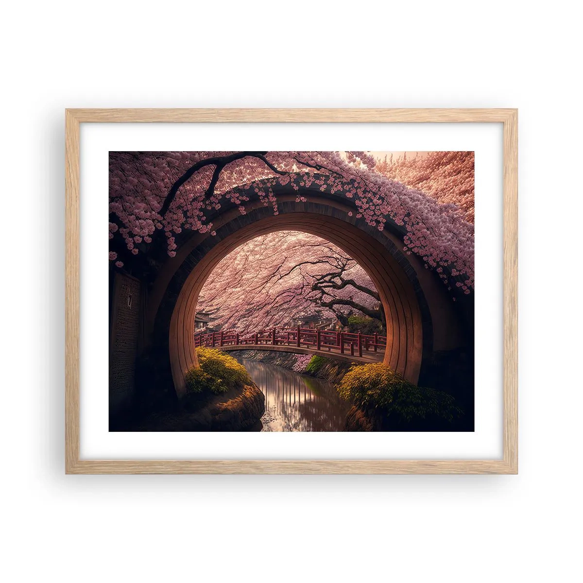 Póster en marco roble claro - Primavera japonesa - 50x40 cm
