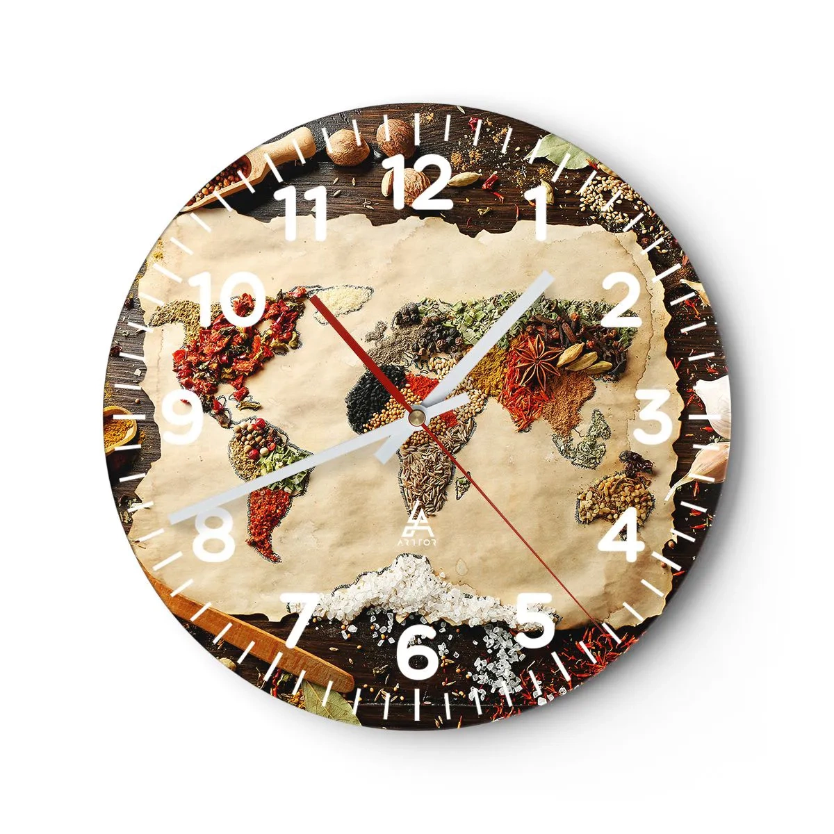 Reloj de pared - Reloj de vidrio - Todos los sabores del mundo - 40x40 cm