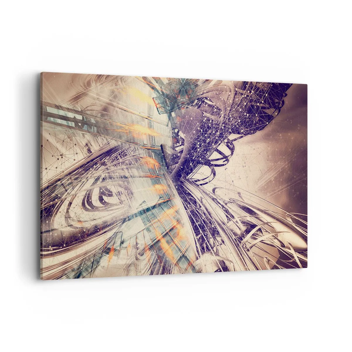 Cuadro sobre lienzo - Impresión de Imagen - Abstracción dinámica en tonos beige y morado. - 100x70cm - Con mucha prisa - Decoración de pared moderna para salón y dormitorio ARTTOR