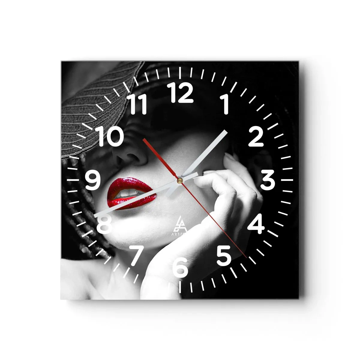 Reloj de pared - Reloj de vidrio - Estudio en escarlata - 40x40 cm