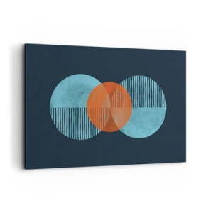 Cuadro sobre lienzo - Impresión de Imagen - Círculos geométricos en tonos azules y naranjas. - 120x80cm - Composición simétrica - Decoración de pared moderna para salón y dormitorio ARTTOR