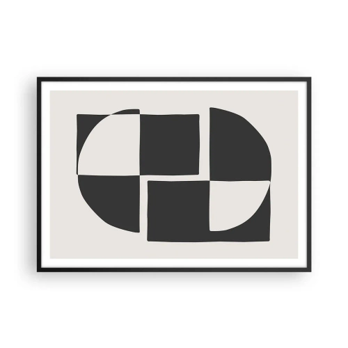 Póster en marco negro - Formas geométricas abstractas en blanco y negro - 100x70cm - Antítesis - síntesis - Decoración de pared moderna para salón y dormitorio ARTTOR