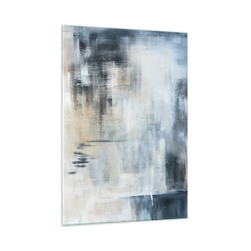 Cuadro sobre vidrio - Impresiones sobre Vidrio - Composición abstracta en tonos azules y grises. - 50x70cm - Detrás de un velo azul - Decoración de pared moderna para salón y dormitorio ARTTOR