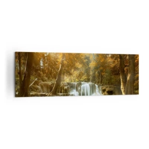 Cuadro sobre lienzo - Impresión de Imagen - Paisaje otoñal con cascada - 160x50cm - Una cascada en el parque - Decoración de pared moderna para salón y dormitorio ARTTOR