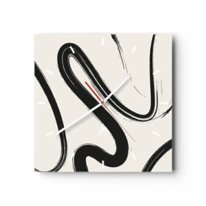 Reloj de pared - Reloj de vidrio - Líneas curvas en blanco y negro sobre un fondo claro - 30x30cm - Fantasía en blanco y negro - Decoración de pared moderna para salón y dormitorio ARTTOR