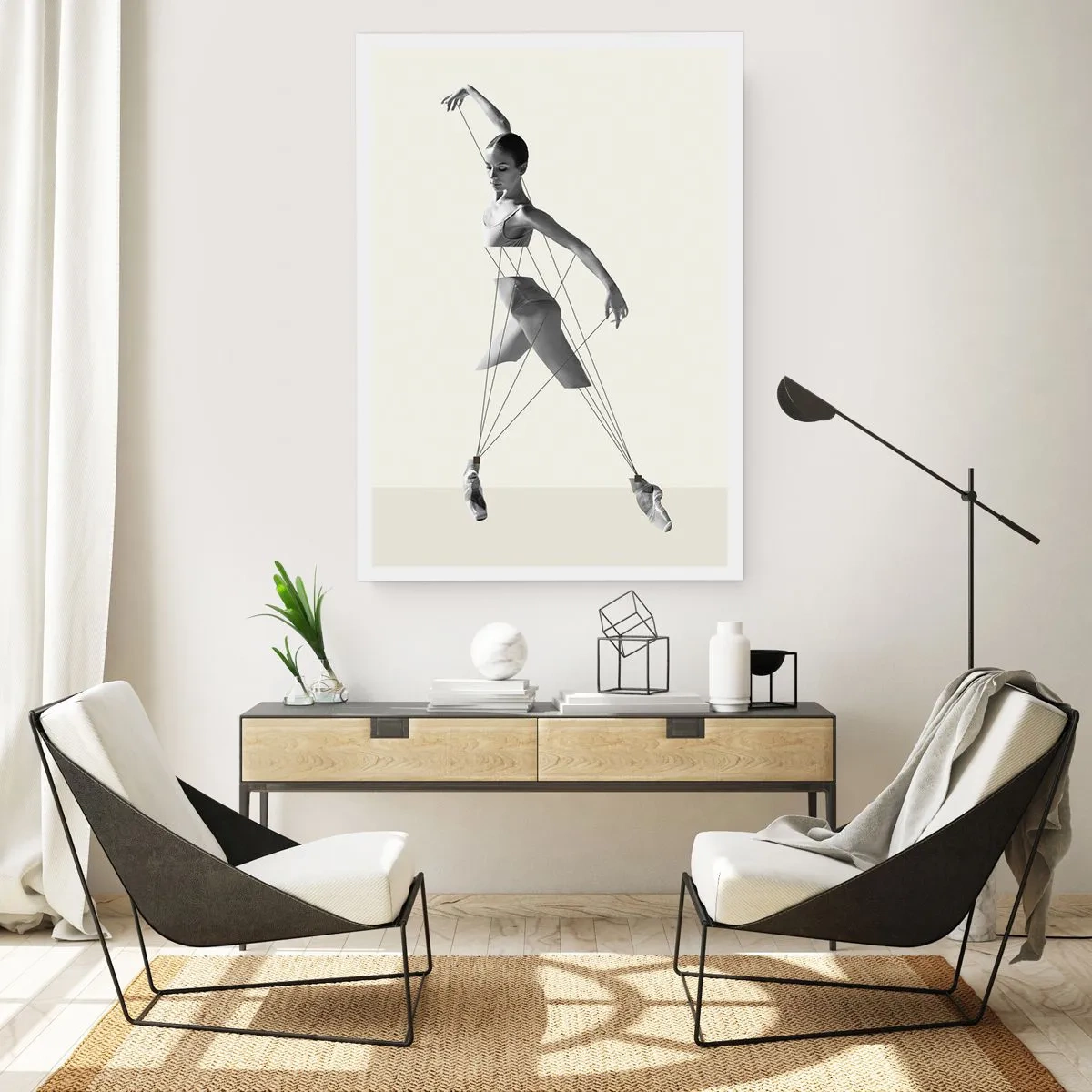 Póster - Una bailarina en una composición artística con líneas geométricas. - 50x70cm - Títere de sí misma - Decoración de pared moderna para salón y dormitorio ARTTOR
