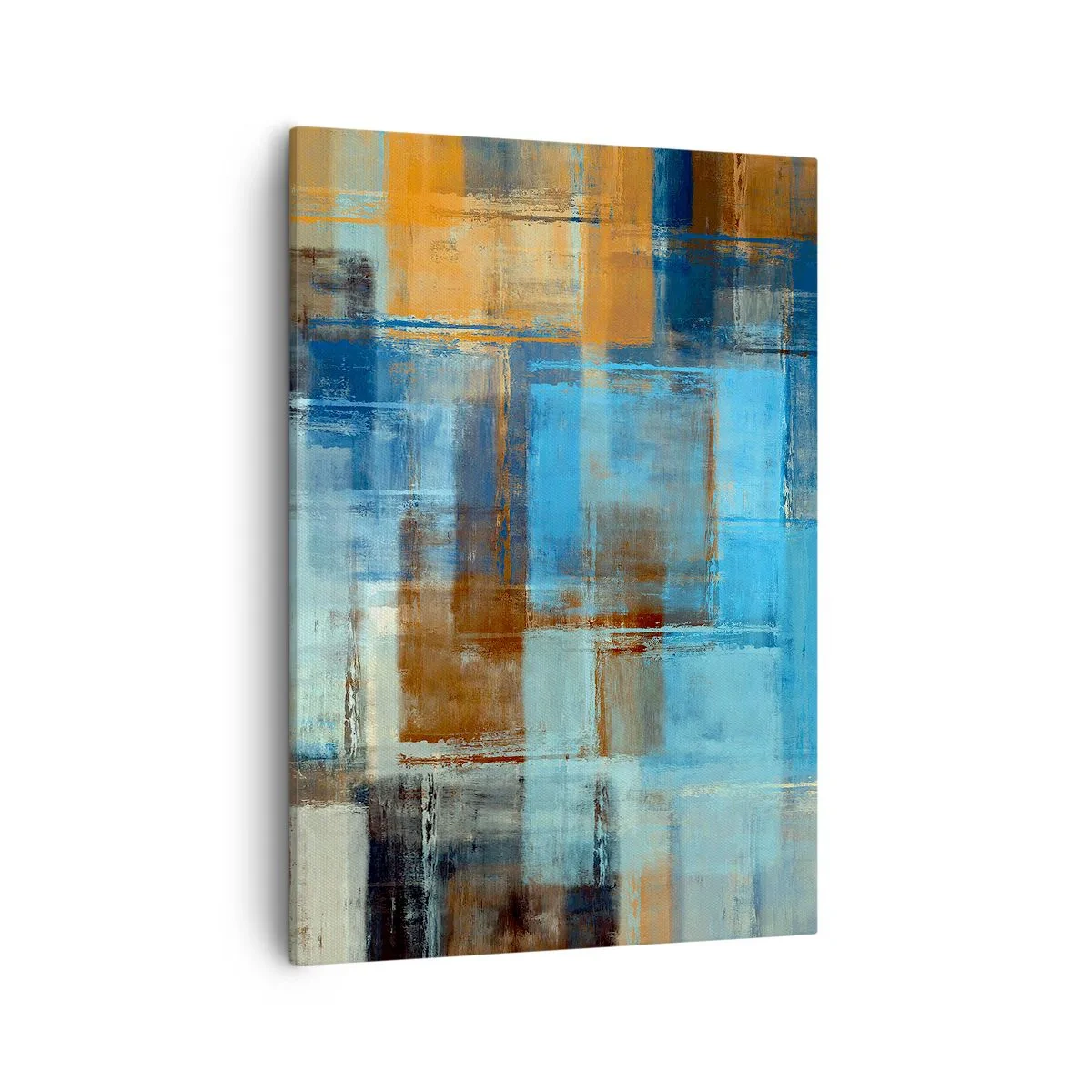 Cuadro sobre lienzo - Impresión de Imagen - Composición geométrica abstracta en tonos azules y marrones. - 50x70cm - A través del velo azul - Decoración de pared moderna para salón y dormitorio ARTTOR