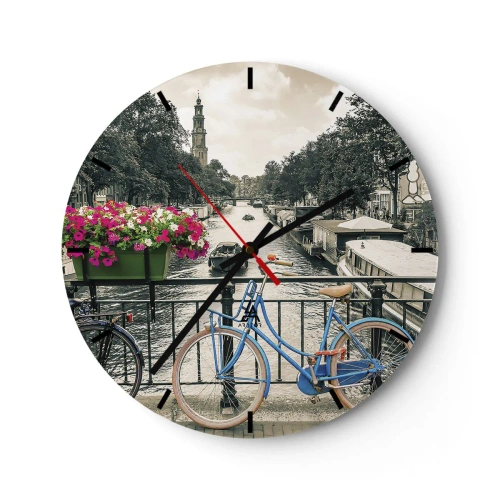Reloj de pared - Reloj de vidrio - Los colores de una calle de Ámsterdam - 40x40 cm