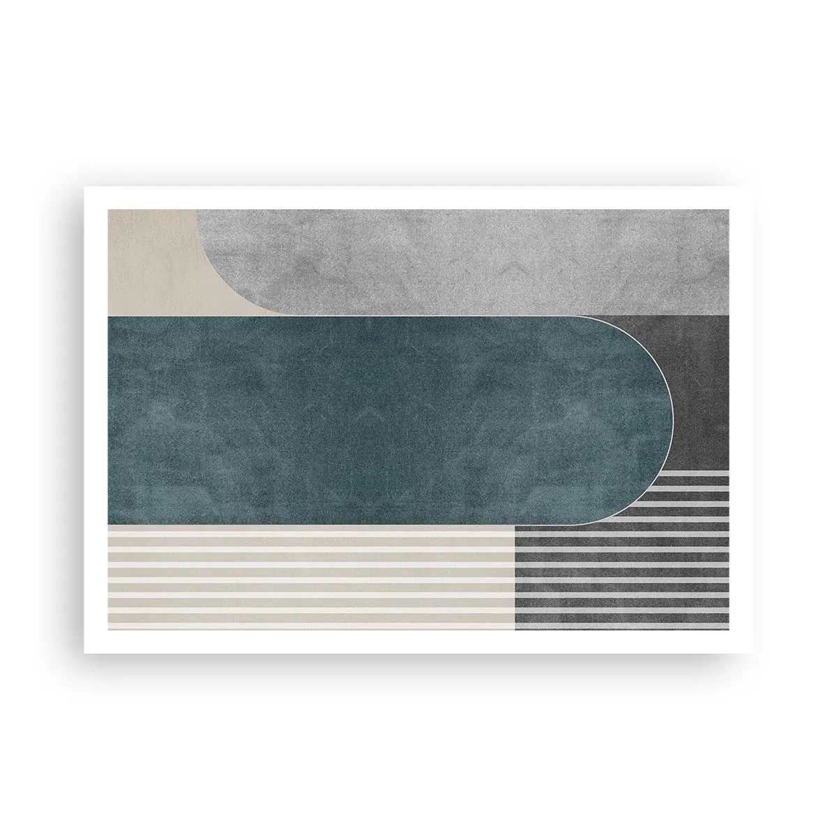 Póster - Abstracción geométrica en tonos grises y verdes. - 100x70cm - Composición horizontal - Decoración de pared moderna para salón y dormitorio ARTTOR